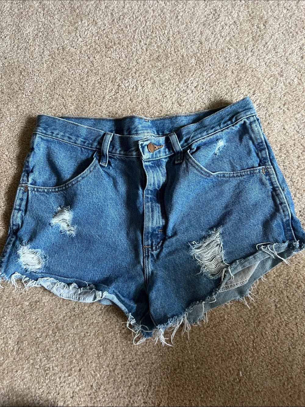 Rustler Blue Distressed Denim Shorts